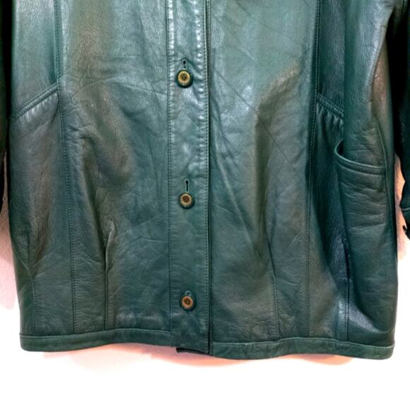 Vintage 80s forest green leather coat Jacqueline Ferrar jacket M - Picture 5 of 11